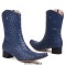 Pointed Toe Chunky Heels Knee Highs Wicker Pattern Autumn Winter Side Zipper Western Boots - Blue