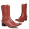 Pointed Toe Chunky Heels Knee Highs Wicker Pattern Autumn Winter Side Zipper Western Boots - Brown