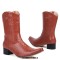 Pointed Toe Chunky Heels Knee Highs Wicker Pattern Autumn Winter Side Zipper Western Boots - Brown