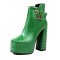 Square Toe Chunky Heels Crocodile Pattern Ankle Buckle Straps Platforms Zipper Boots - Green Faux Leather