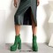 Square Toe Chunky Heels Crocodile Pattern Ankle Buckle Straps Platforms Zipper Boots - Green Faux Leather