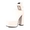Square Toe Chunky Heels Crocodile Pattern Ankle Buckle Straps Platforms Zipper Boots - White Faux Leather