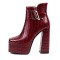 Square Toe Chunky Heels Crocodile Pattern Ankle Buckle Straps Platforms Zipper Boots - Wine Faux Leather