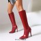 Pointed Toe Elegant Autumn Winter Stiletto Heels Knee Highs Boots - Red