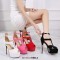 Peep Toe Stiletto Heels Ankle Buckle Zipper T Straps Platforms Sandals - White Patent