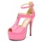 Peep Toe Stiletto Heels Ankle Buckle Zipper T Straps Platforms Sandals - Pink Patent