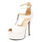 Peep Toe Stiletto Heels Ankle Buckle Zipper T Straps Platforms Sandals - White Patent
