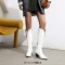 Pointed Toe Chunky Heels Chain Decorated Western Style Crocodile Pattern Knee Highs Boots - White