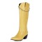 Pointed Toe Chunky Heels Chain Decorated Western Style Crocodile Pattern Knee Highs Boots - Yellow