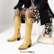 Pointed Toe Chunky Heels Chain Decorated Western Style Crocodile Pattern Knee Highs Boots - Yellow