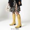 Pointed Toe Chunky Heels Chain Decorated Western Style Crocodile Pattern Knee Highs Boots - Yellow