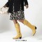 Pointed Toe Chunky Heels Chain Decorated Western Style Crocodile Pattern Knee Highs Boots - Yellow