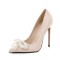Pointed Toe Stiletto Heels Butterfly Pearl Beads Decorated Pumps - Beige Patent