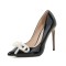 Pointed Toe Stiletto Heels Butterfly Pearl Beads Decorated Pumps - Black Patent