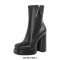 Square Toe Low Platforms Chunky Heels Ankle Highs Side Zipper Boots - Black