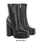 Square Toe Low Platforms Chunky Heels Ankle Highs Side Zipper Boots - Black