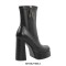 Square Toe Low Platforms Chunky Heels Ankle Highs Side Zipper Boots - Black