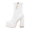 Square Toe Low Platforms Chunky Heels Ankle Highs Side Zipper Boots - White