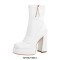 Square Toe Low Platforms Chunky Heels Ankle Highs Side Zipper Boots - White