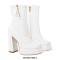 Square Toe Low Platforms Chunky Heels Ankle Highs Side Zipper Boots - White