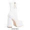 Square Toe Low Platforms Chunky Heels Ankle Highs Side Zipper Boots - White