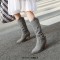 Pointed Toe Ankle Decorated Straps Pull On Chunky Heels Western Cowboy Boots - Gray