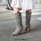 Pointed Toe Ankle Decorated Straps Pull On Chunky Heels Western Cowboy Boots - Gray