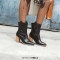 Pointed Toe Chunky Heels Western Style Crocodile Pattern Ankle Highs Boots - Black