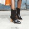 Pointed Toe Chunky Heels Western Style Crocodile Pattern Ankle Highs Boots - Black