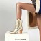 Pointed Toe Chunky Heels Western Style Crocodile Pattern Ankle Highs Boots - Gold