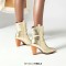 Pointed Toe Chunky Heels Western Style Crocodile Pattern Ankle Highs Boots - Gold