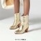 Pointed Toe Chunky Heels Western Style Crocodile Pattern Ankle Highs Boots - Gold