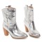 Pointed Toe Chunky Heels Western Style Crocodile Pattern Ankle Highs Boots - Silver