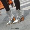Pointed Toe Chunky Heels Western Style Crocodile Pattern Ankle Highs Boots - Silver
