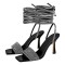Square Open Toe Sparkling Rhinestones Stiletto Open back Wrapped Gladiator Lace Up Blings Sandals - Black