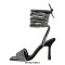 Square Open Toe Sparkling Rhinestones Stiletto Open back Wrapped Gladiator Lace Up Blings Sandals - Black