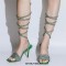 Square Open Toe Sparkling Rhinestones Stiletto Open back Wrapped Gladiator Lace Up Blings Sandals - Green