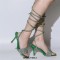 Square Open Toe Sparkling Rhinestones Stiletto Open back Wrapped Gladiator Lace Up Blings Sandals - Green