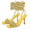 Square Open Toe Sparkling Rhinestones Stiletto Open back Wrapped Gladiator Lace Up Blings Sandals - Yellow