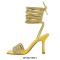 Square Open Toe Sparkling Rhinestones Stiletto Open back Wrapped Gladiator Lace Up Blings Sandals - Yellow