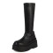 Round Toe Platforms Split Leather Knee Highs Wedges Boots - Black