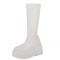 Round Toe Platforms Split Leather Knee Highs Wedges Boots - White