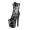 Round Toe Stiletto Heels Bling Sequin Lace Up Ankle Highs Platforms Boots - Black Faux Leather