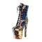 Round Toe Stiletto Heels Bling Sequin Lace Up Ankle Highs Platforms Boots - Gold Faux Leather