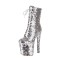 Round Toe Stiletto Heels Bling Sequin Lace Up Ankle Highs Platforms Boots - Silver Faux Leather