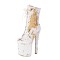 Round Toe Stiletto Heels Bling Sequin Lace Up Ankle Highs Platforms Boots - White Faux Leather