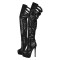 Round Toe Platforms Stiletto Heels Over The Knee Thigh High Stiletto Punk Biker Boots - Black