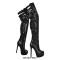 Round Toe Platforms Stiletto Heels Over The Knee Thigh High Stiletto Punk Biker Boots - Black