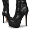 Round Toe Platforms Stiletto Heels Over The Knee Thigh High Stiletto Punk Biker Boots - Black