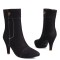Pointed Toe Kitten Heels Ankle Highs Side Zipper Denim Booties - Black